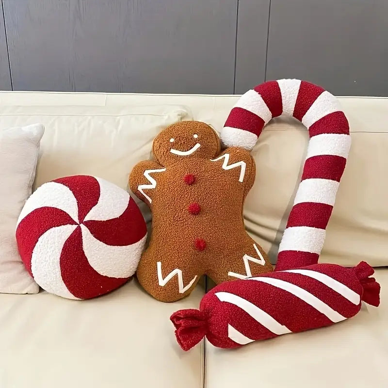 Christmas Candy Cane & Gingerbread Cushion