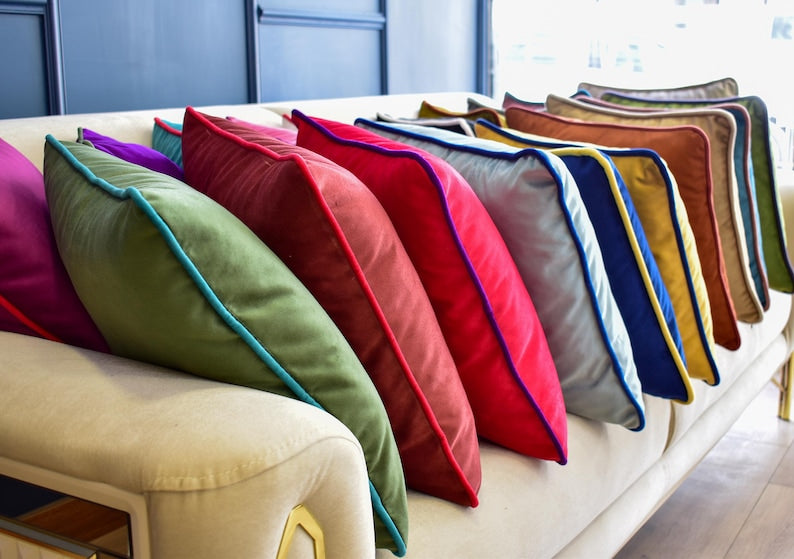 Piping Velvet Pillow Cover: Colorful Decorative Cushion