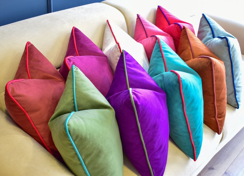 Piping Velvet Pillow Cover: Colorful Decorative Cushion