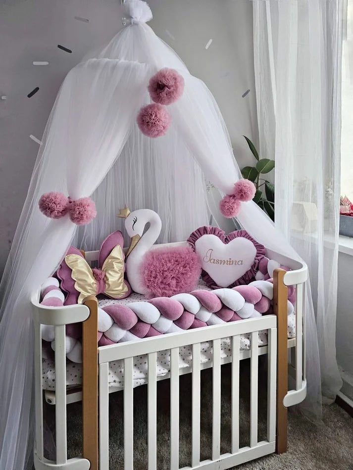 Luxury baby bedding with braided crib bumper dry rose