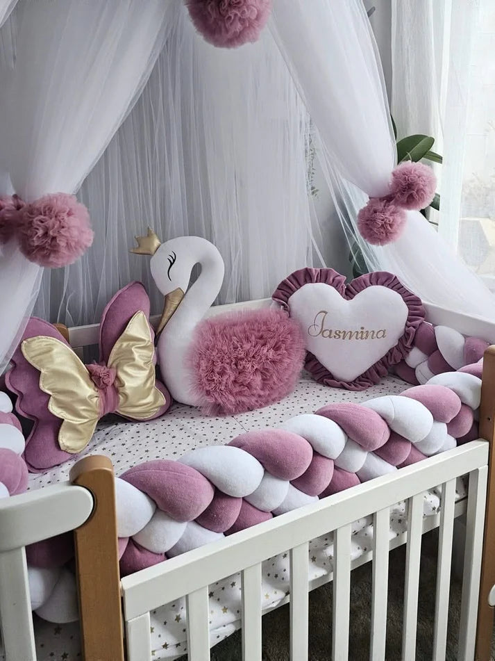 Luxury baby bedding with braided crib bumper dry rose
