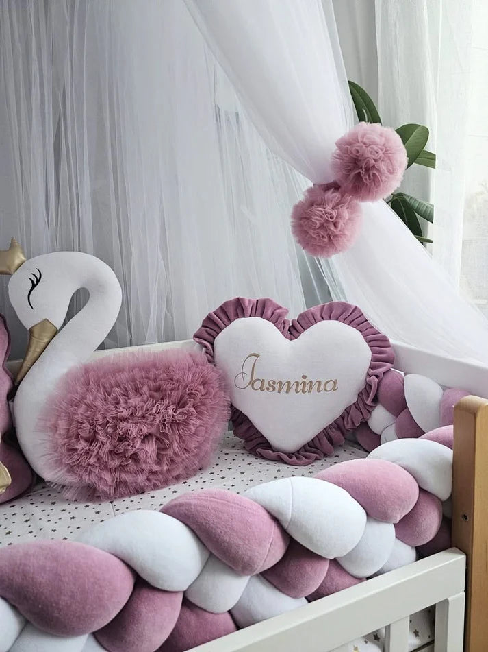 Luxury baby bedding with braided crib bumper dry rose