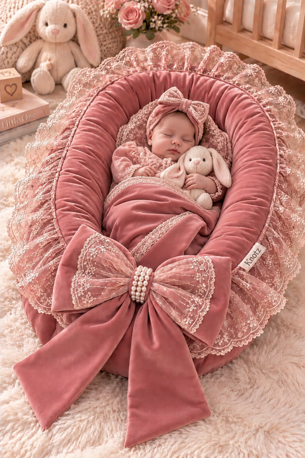 Dusty Rose Velvet Baby Wrap & Baby Nest Pod