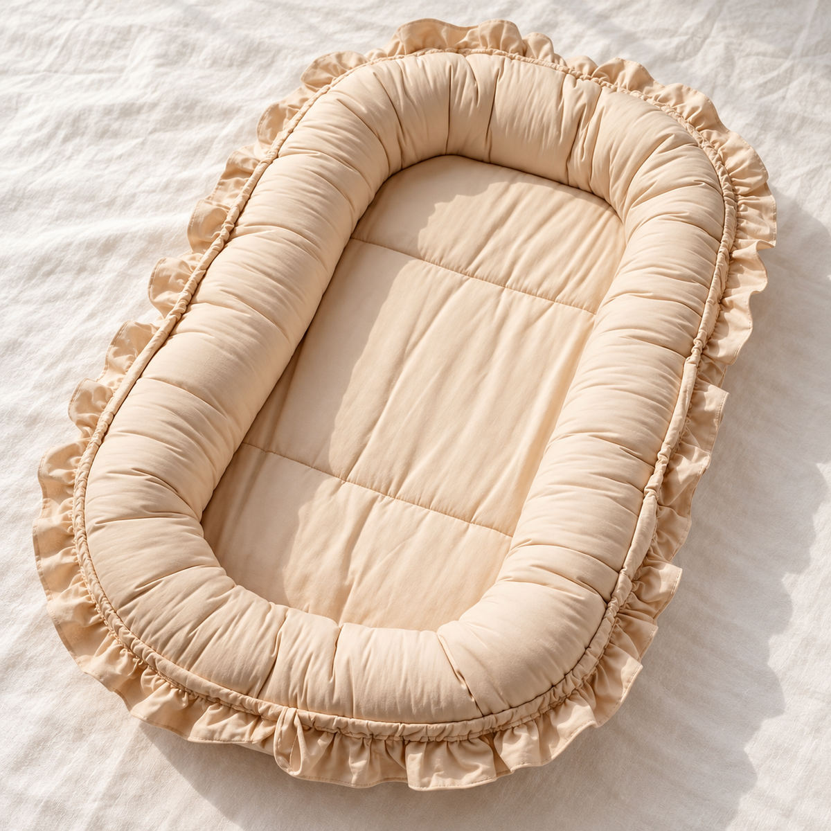 Ruffle Velvet Baby Nest with Bear Pillow