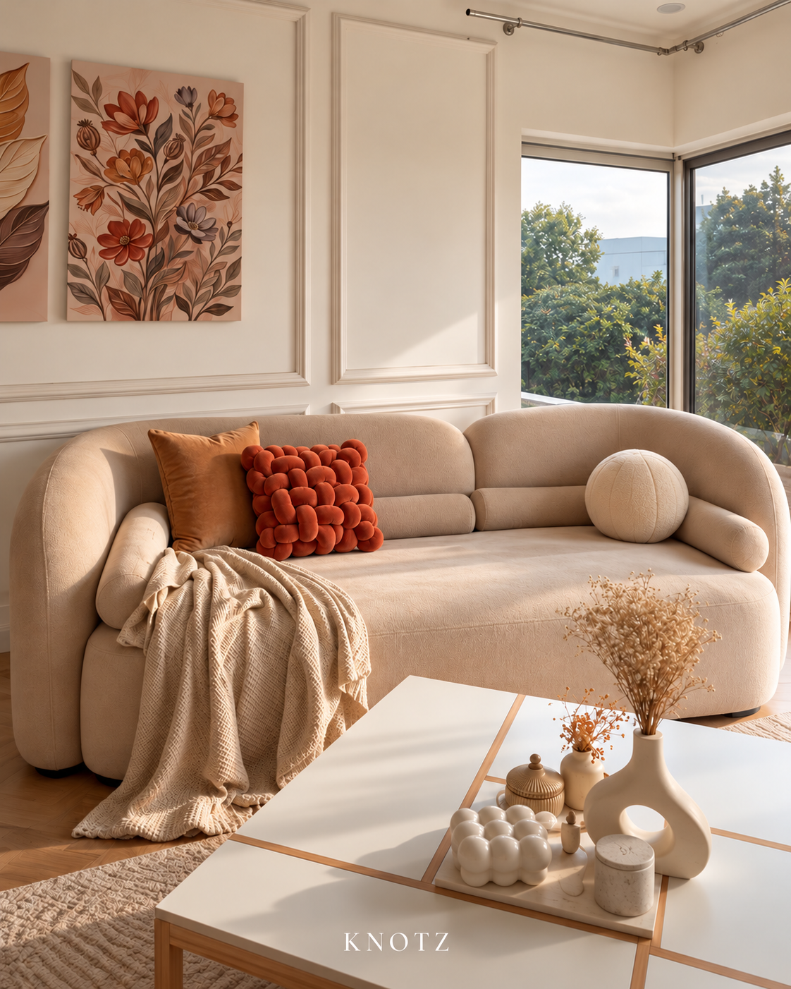 Rust & Caramel Sofa Cushion Set — 3 Pieces