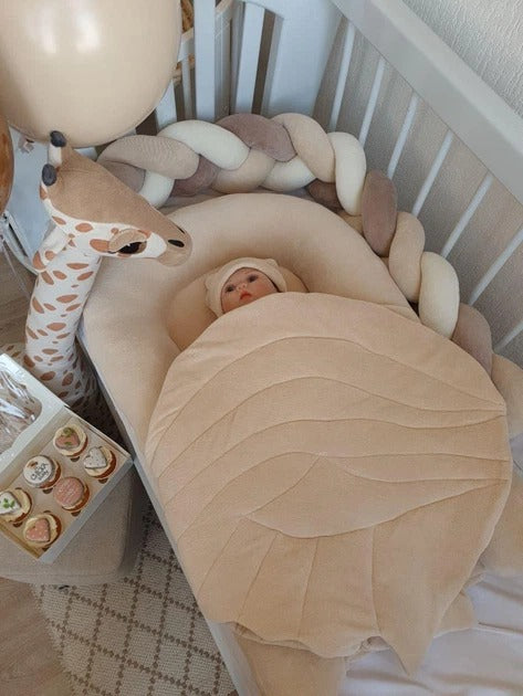 Cream & Ivory Velvet Baby Nest with Braided Bumper & Cloud Cushion