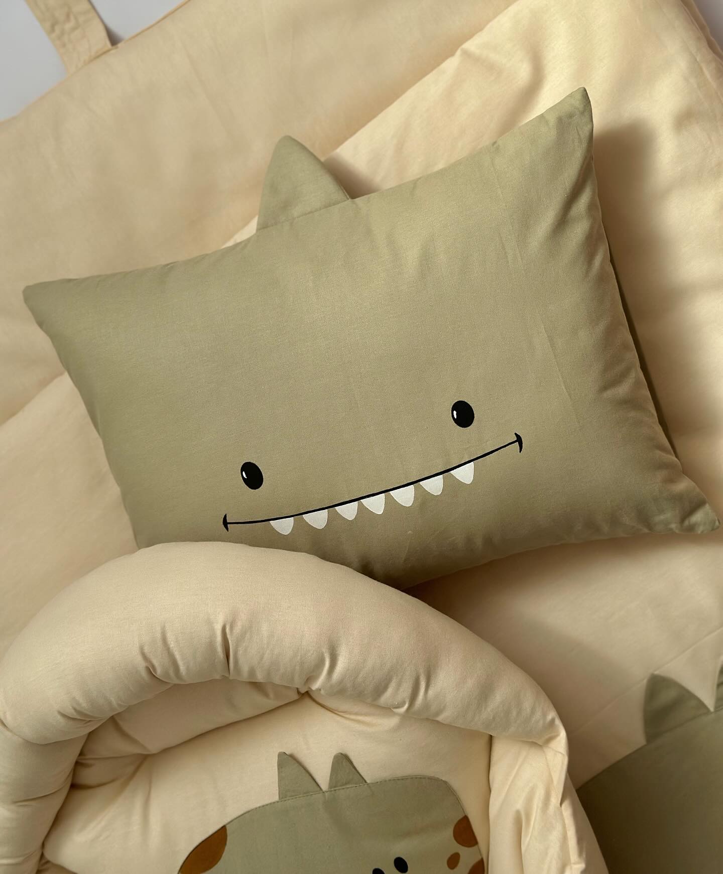 Premium Cotton Dinosaur Baby Nursery Set – 4 Piece | Swaddle Wrap, Comforter, Cushion & Pillow