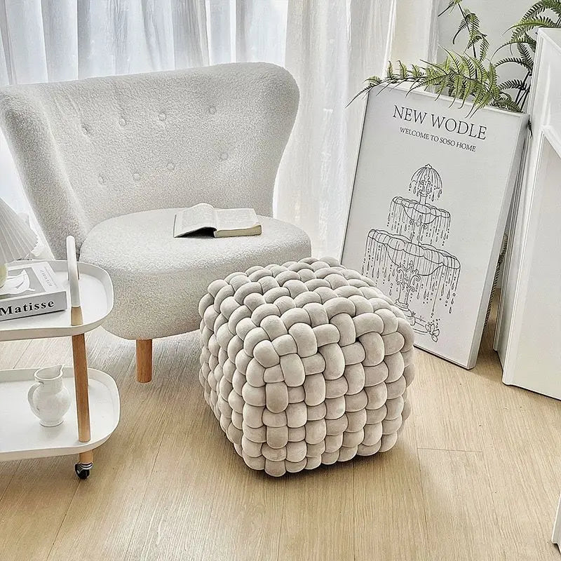 Luxe Braided Cube Ottoman – Ivory Dream