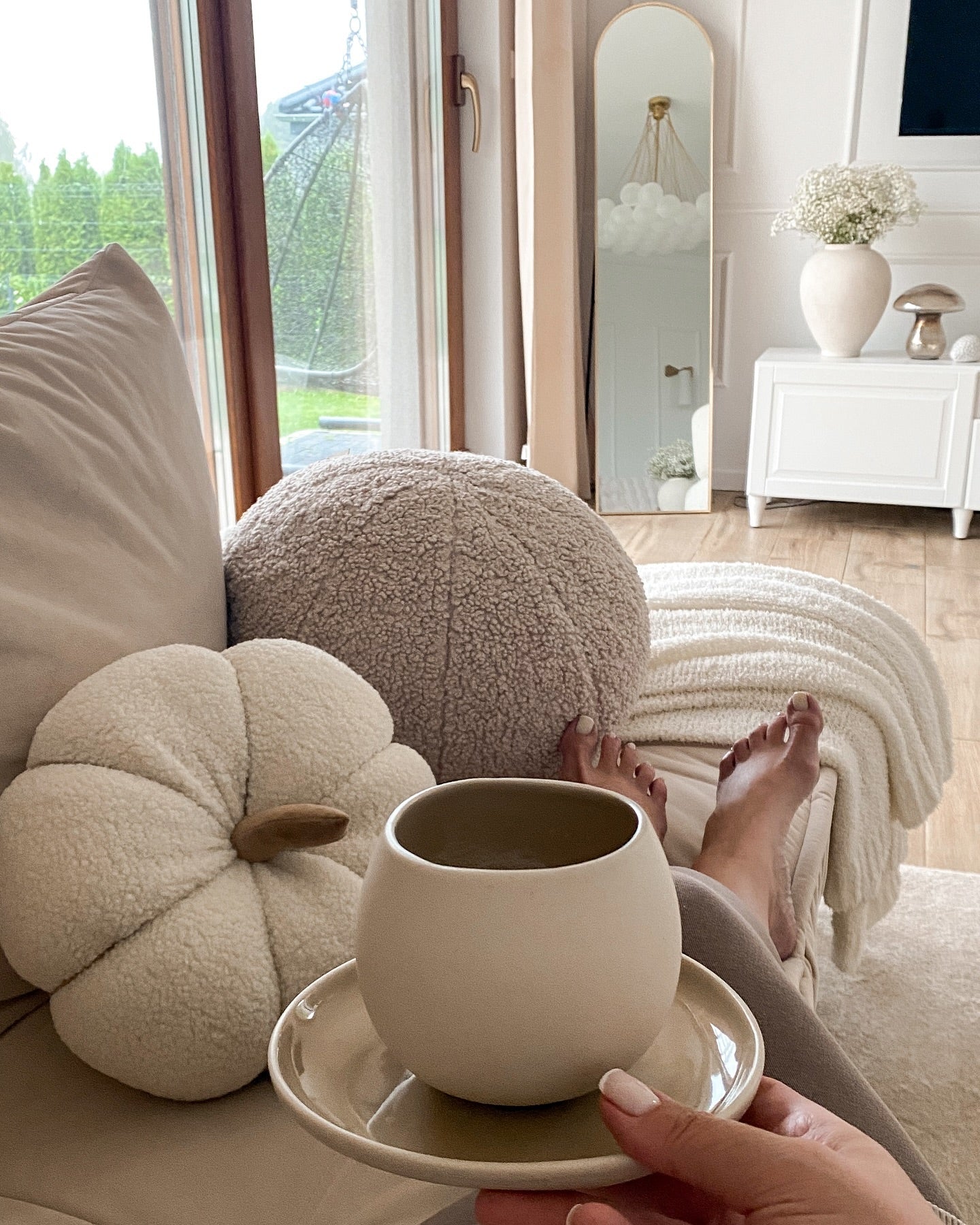 Ivory Terry Pumpkin Cushion & Beige Ball Cushion Pair