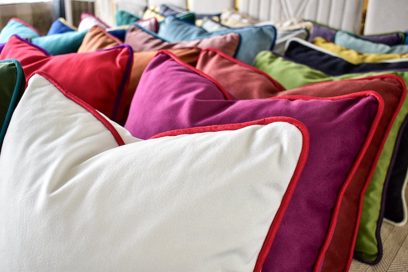 Piping Velvet Pillow Cover: Colorful Decorative Cushion