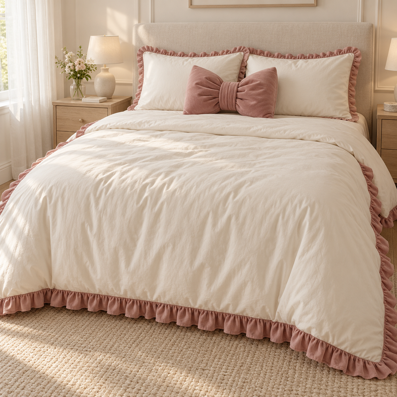Rose Bow Velvet Bedding Set — 4 Pieces
