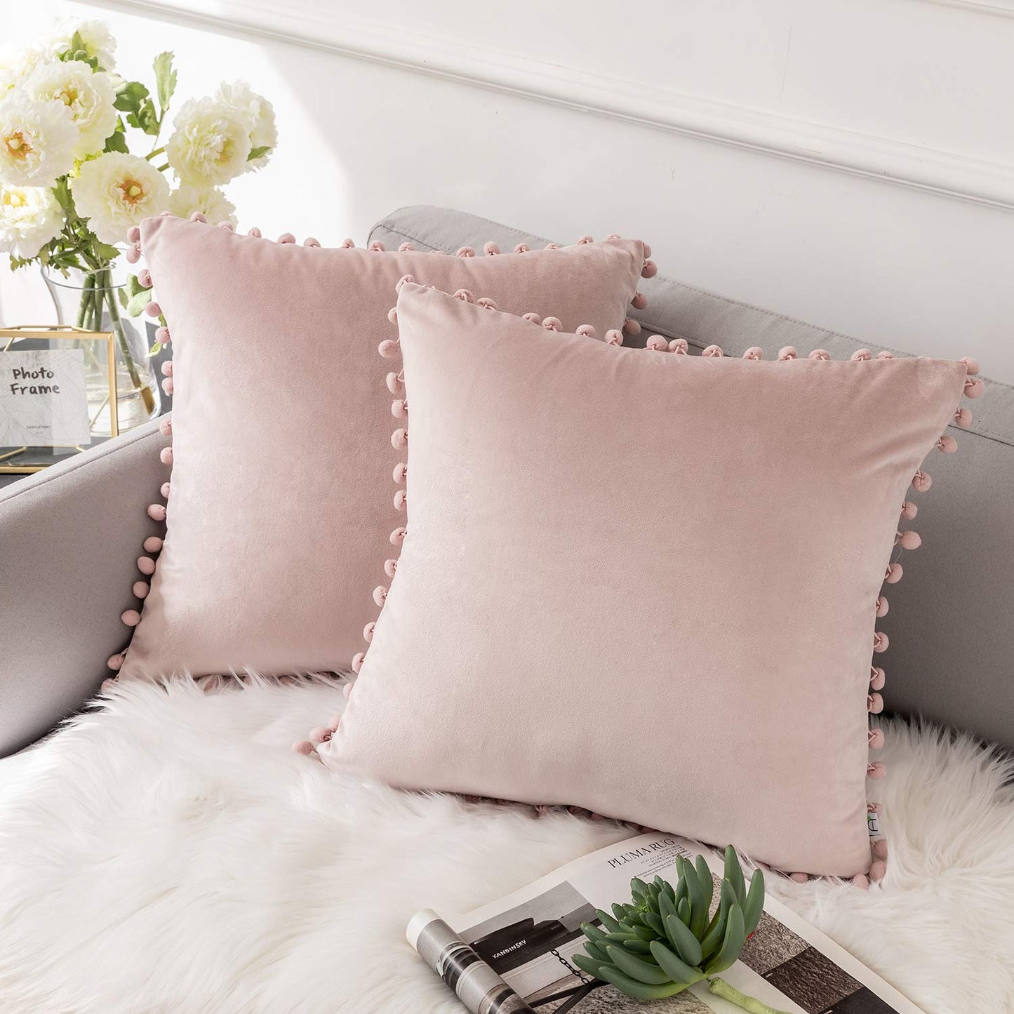 KNOTZ Cushion Covers with Pom Poms Soft Particles Velvet18*18inches