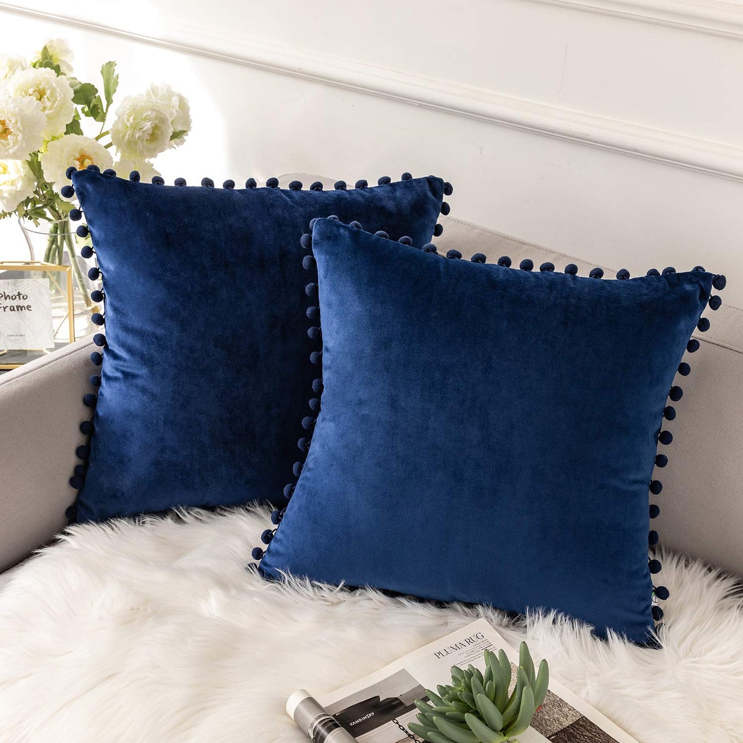 KNOTZ Cushion Covers with Pom Poms Soft Particles Velvet18*18inches