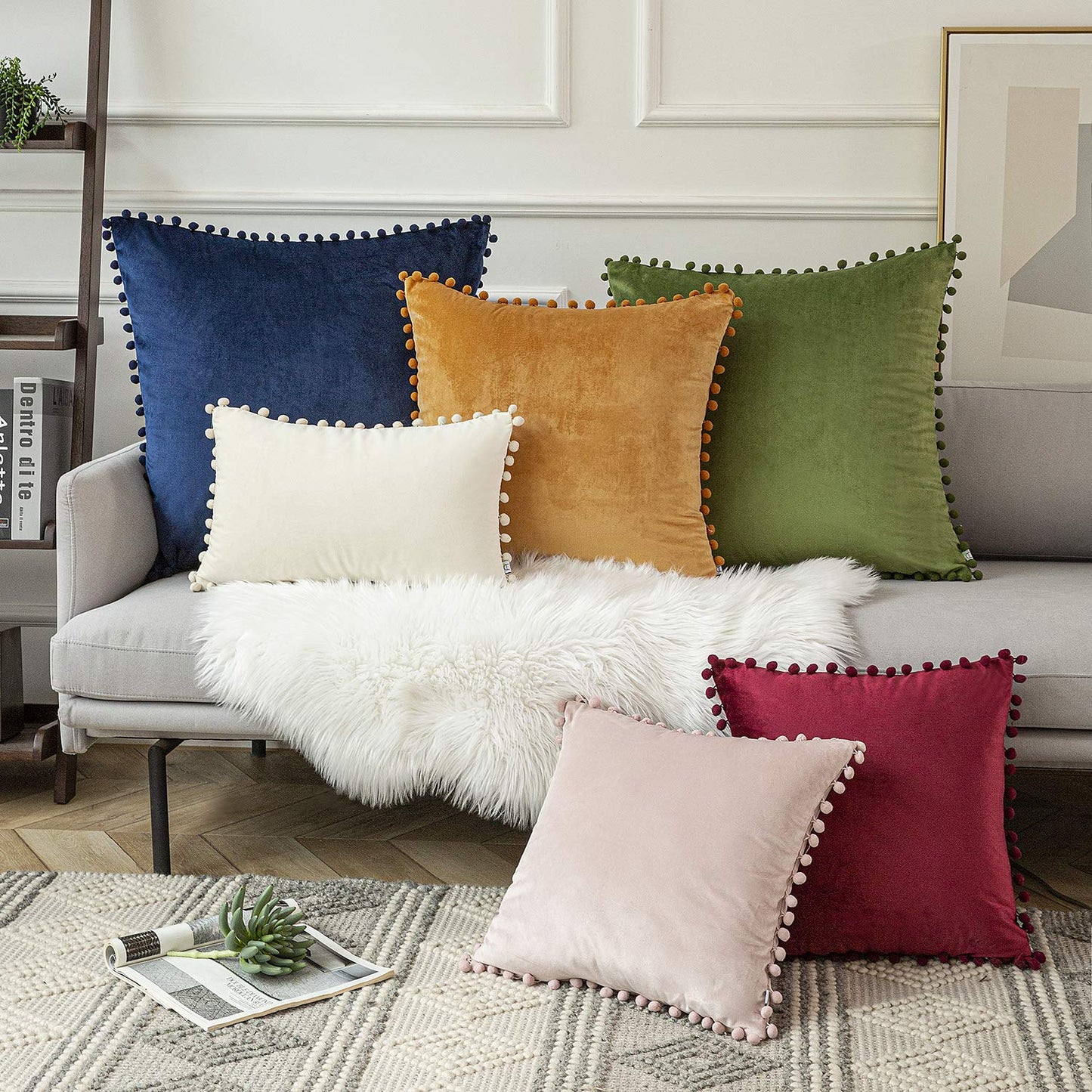 KNOTZ Cushion Covers with Pom Poms Soft Particles Velvet18*18inches