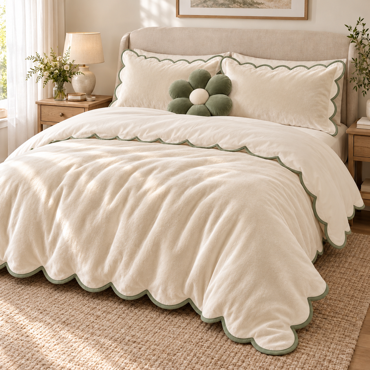 Sage Bloom Velvet Bedding Set — 4 Pieces