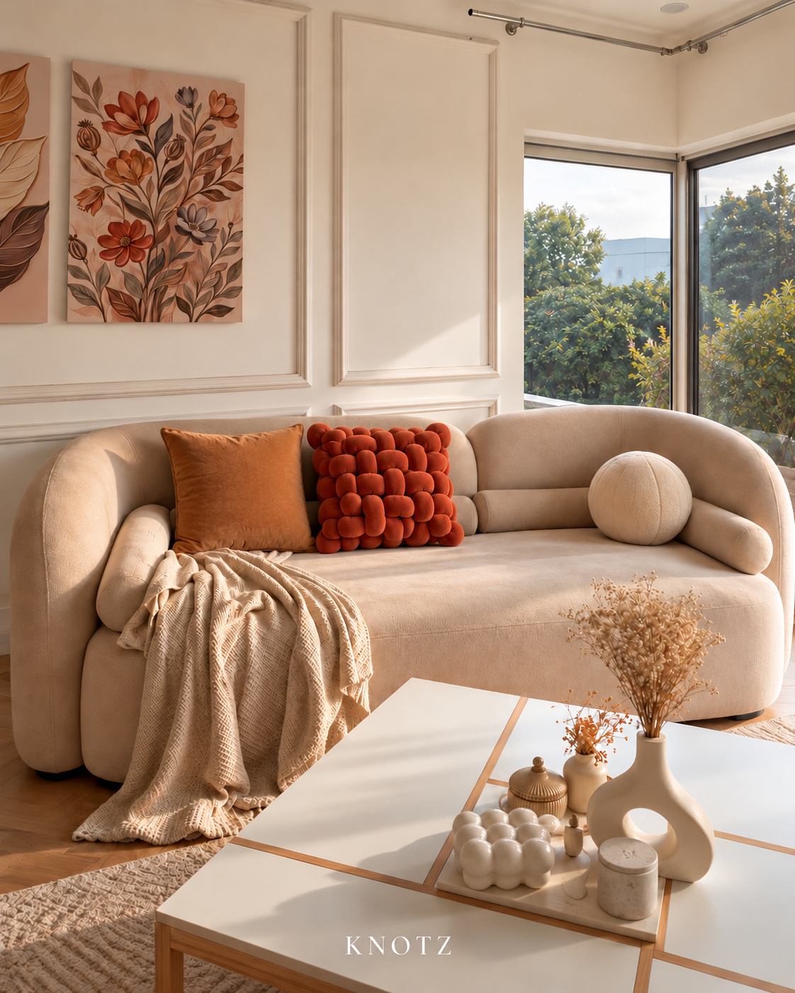 Rust & Caramel Sofa Cushion Set — 3 Pieces