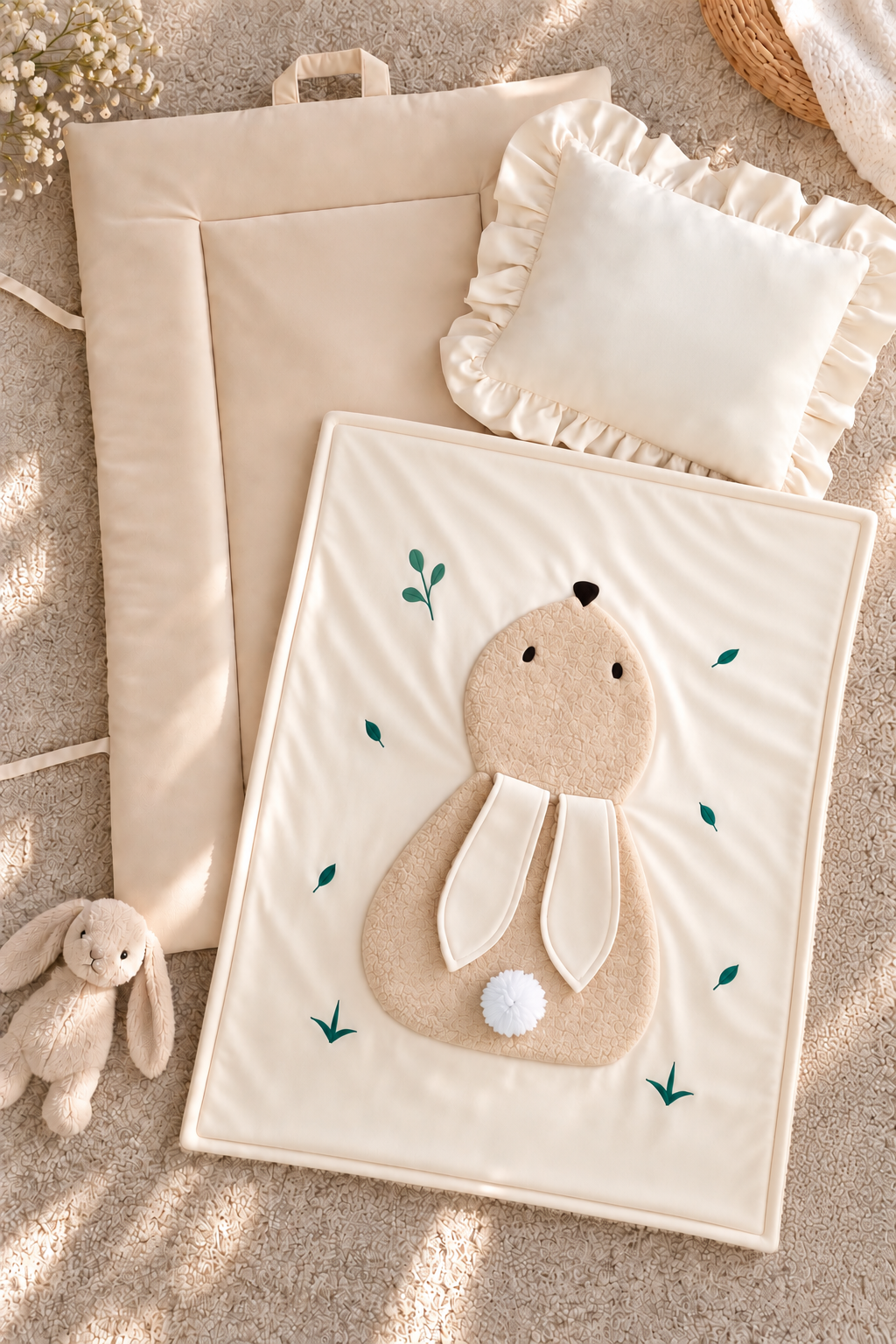 The Bunny Velvet Baby Bedding Set – Beige Cream & Ivory