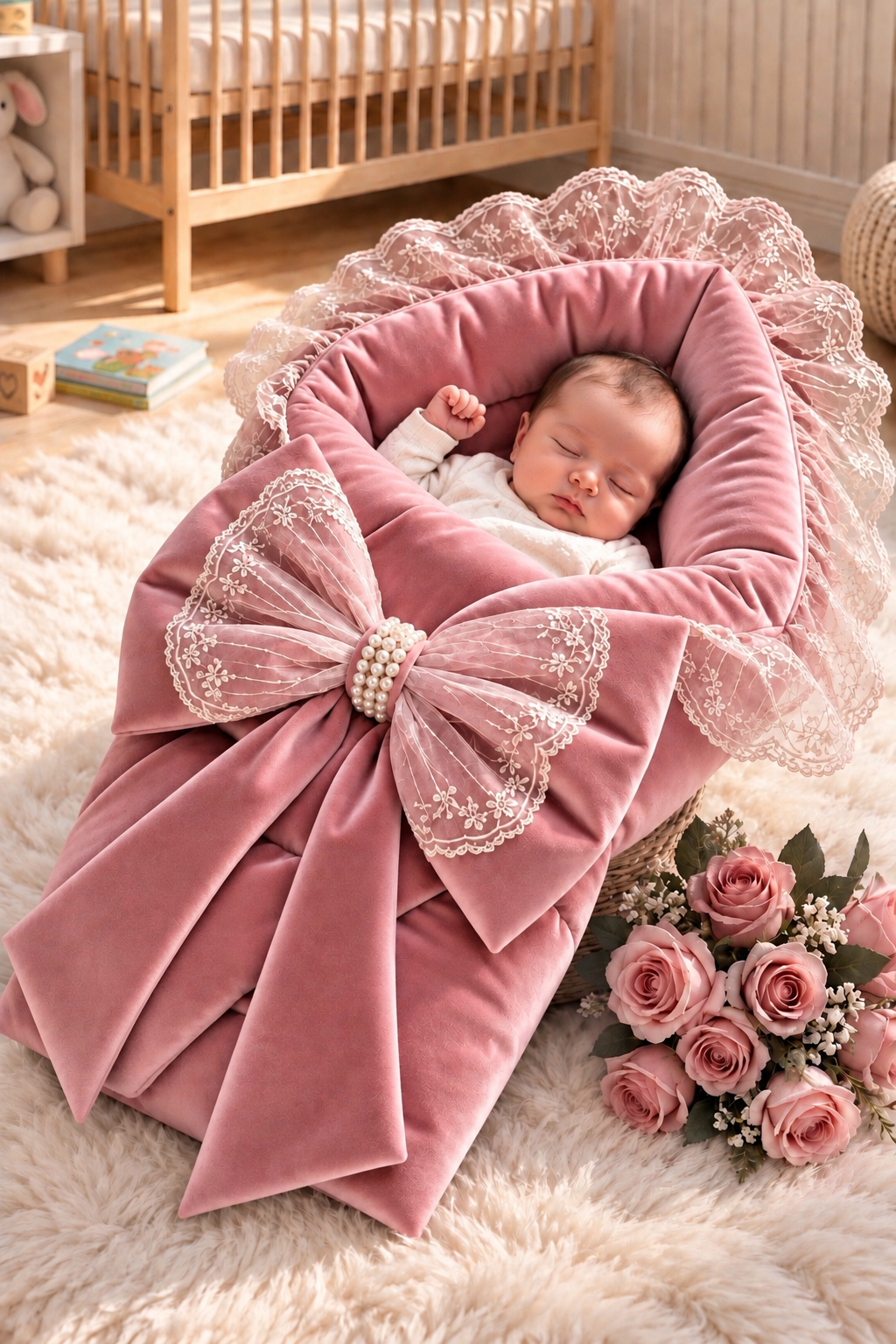 Dusty Rose Velvet Baby Wrap & Baby Nest Pod