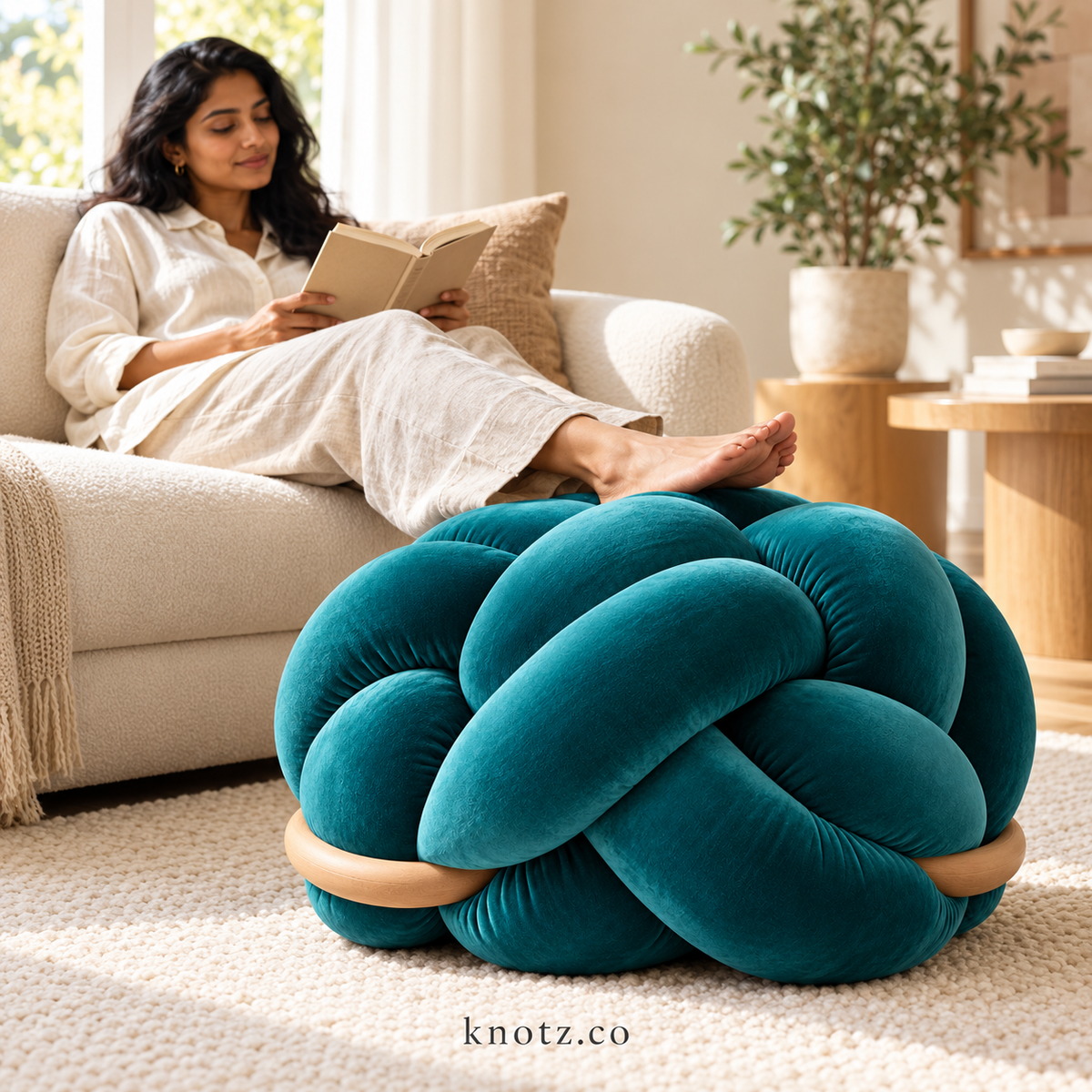 Large Velvet Knotted Ottoman