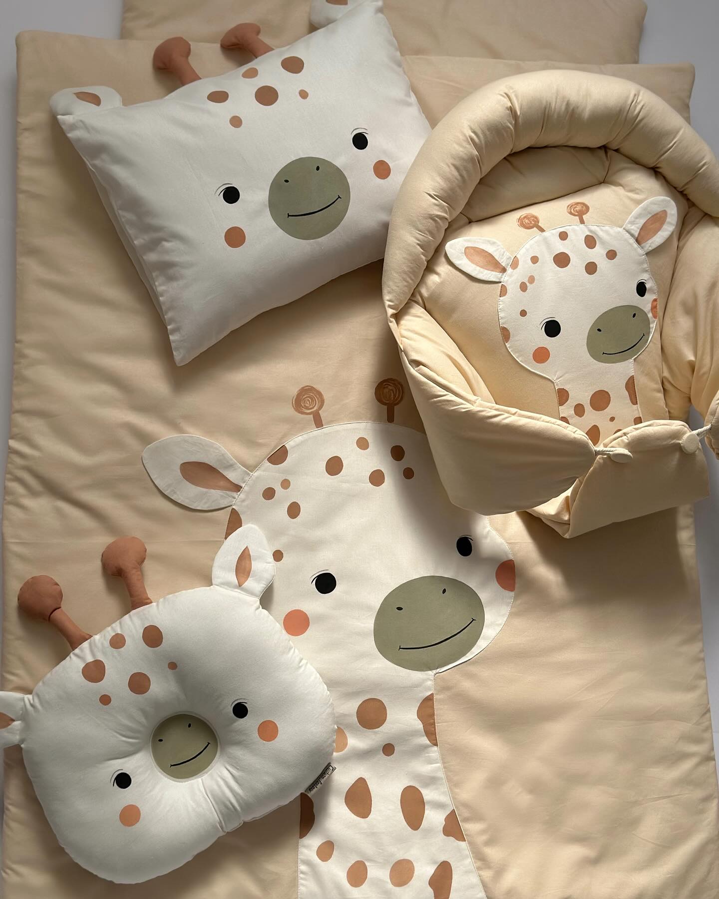 Premium Cotton Giraffe Baby Nursery Set – 4 Piece | Swaddle Wrap, Comforter, Cushion & Pillow