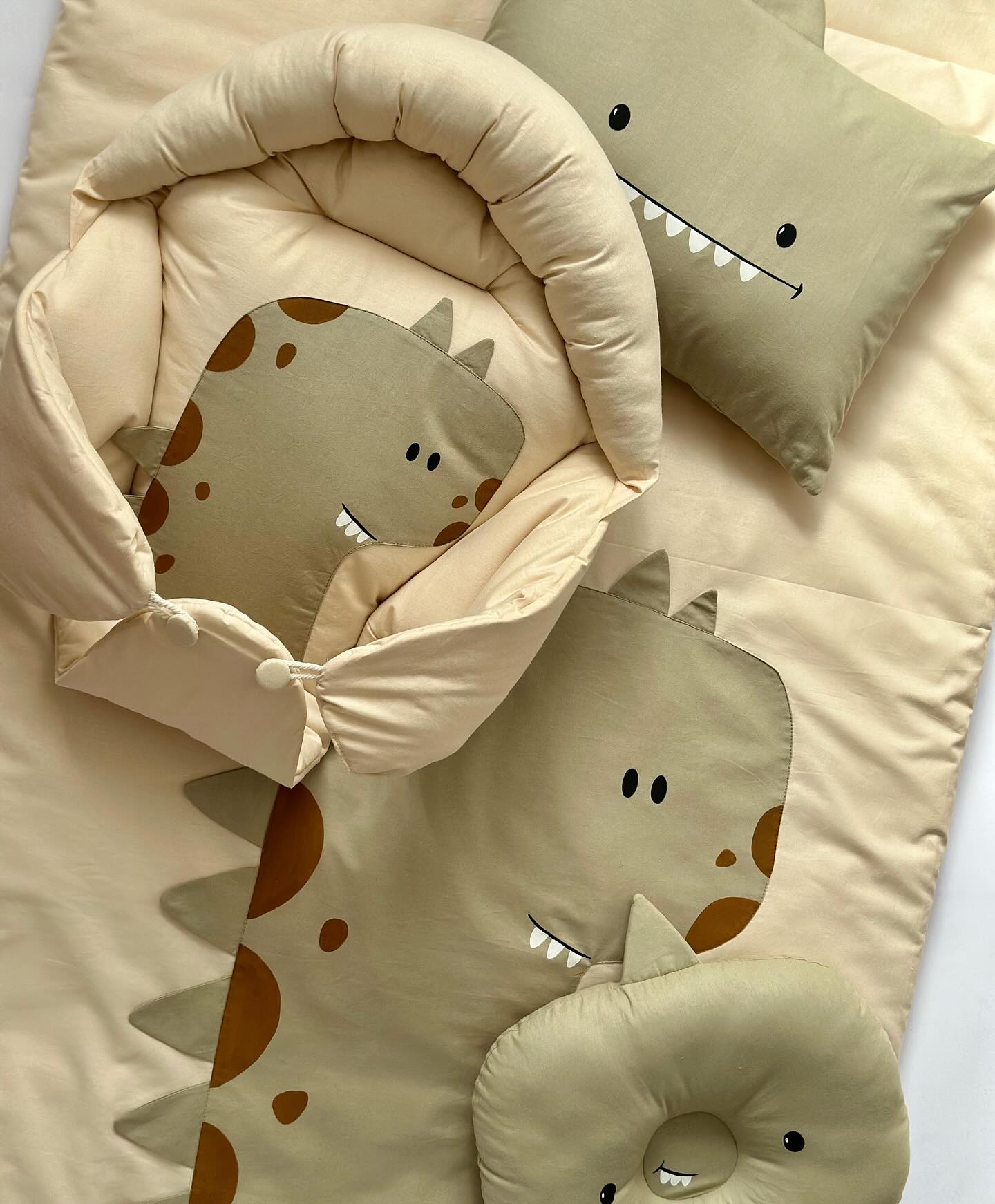 Premium Cotton Dinosaur Baby Nursery Set – 4 Piece | Swaddle Wrap, Comforter, Cushion & Pillow