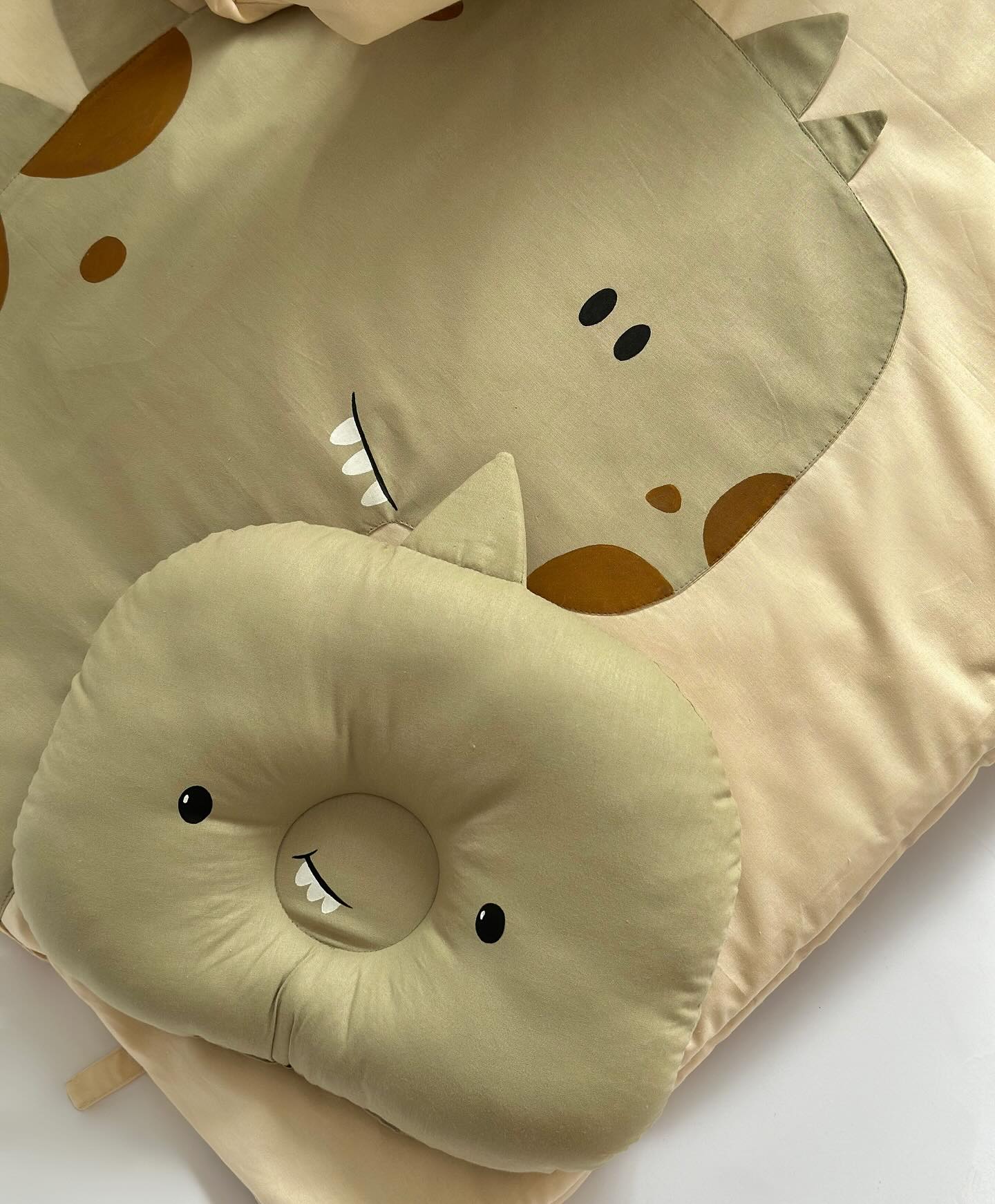 Premium Cotton Dinosaur Baby Nursery Set – 4 Piece | Swaddle Wrap, Comforter, Cushion & Pillow