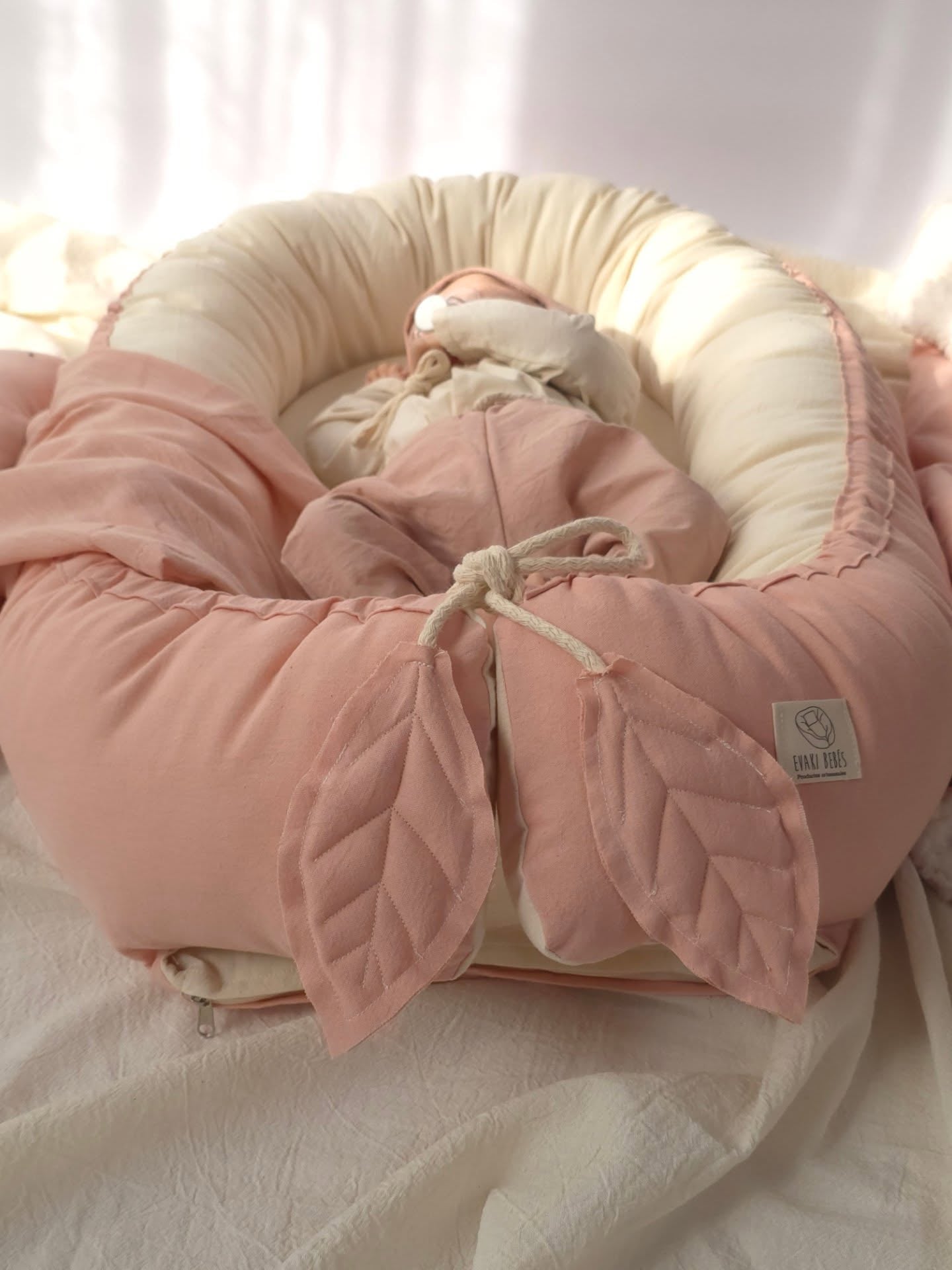 Rose Bloom Baby Nest Pod – Premium Soft Cotton Lounger with Handcrafted Leaf Details