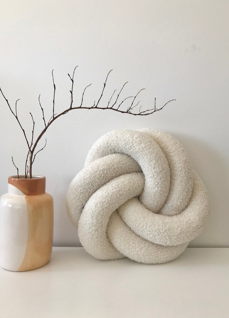Ivory Textured Throw Knot Cushion Minimalist Home Decor Gift