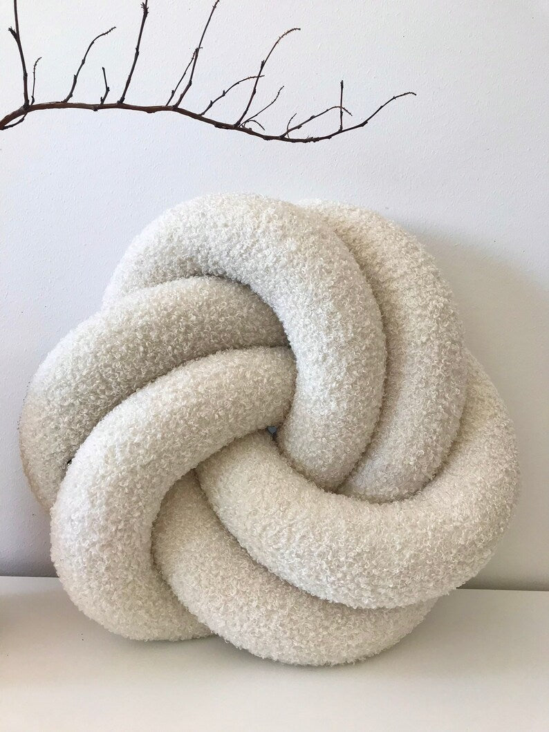 Ivory Textured Throw Knot Cushion Minimalist Home Decor Gift