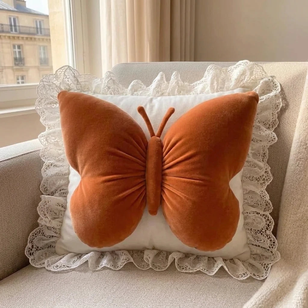 Burnt orange Lace Butterfly Cushion