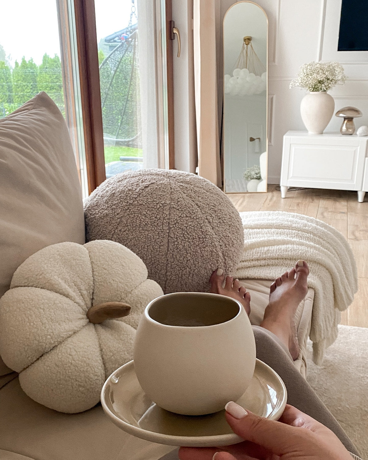 Ivory Terry Pumpkin Cushion & Beige Ball Cushion Pair