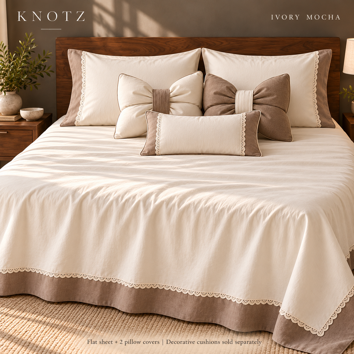 Ivory Mocha Cotton Bedsheet Set — 3 Pieces